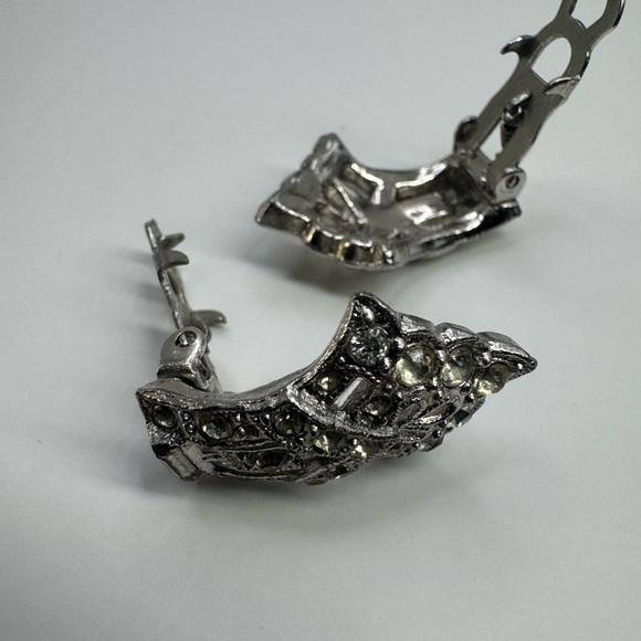 Antique Art Deco Double Dress Clip Clear Rhinestone Brooch - Picture 8 of 15